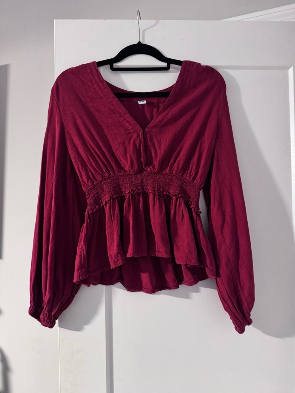 Old Navy Burgundy Peplum V-Neck Long Sleeve Top